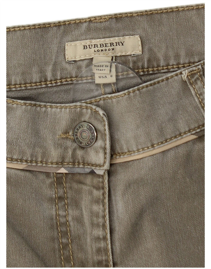 Jeans dritti da donna BURBERRY UK 10 piccoli W32 L29 cotone kaki
