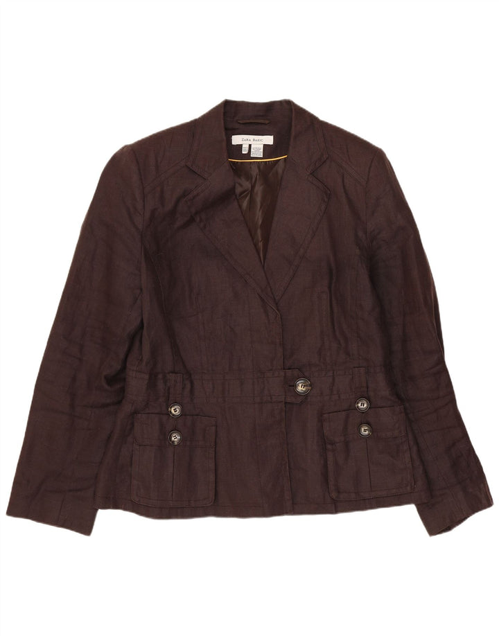 Giacca blazer da donna a 1 bottone Zara UK 18 XL Ramie marrone