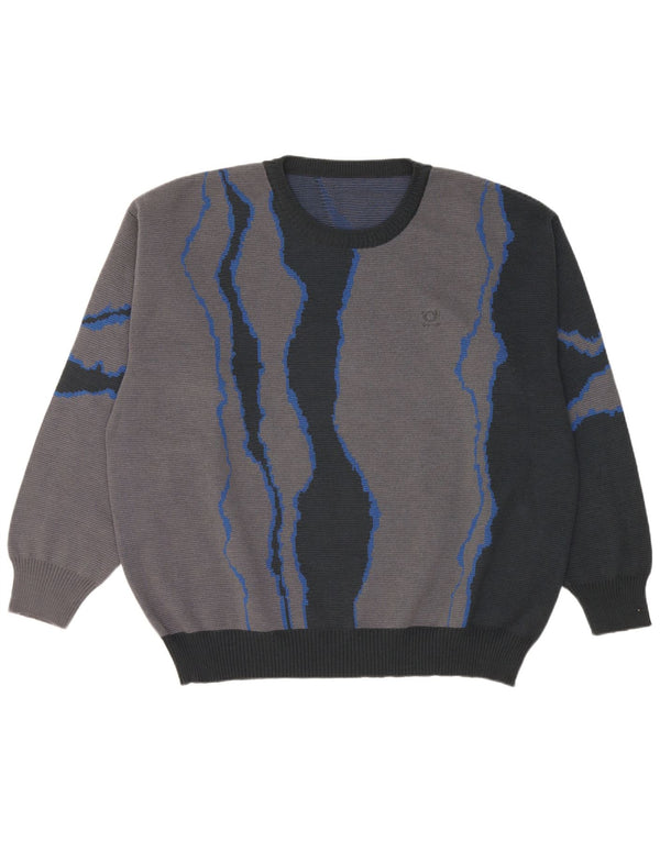 Maglione maglione girocollo vestibilità ampia da uomo vintage IT 50 blu navy medio