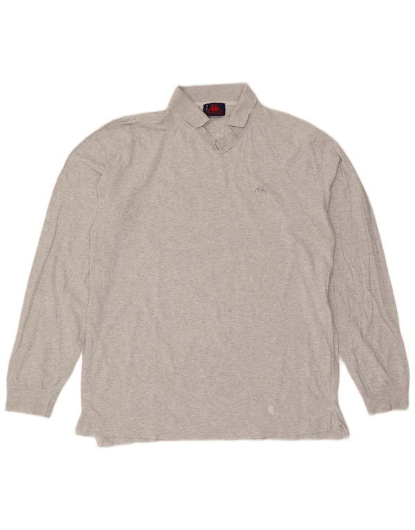 Polo Kappa da uomo a maniche lunghe XL in cotone chiazzato grigio