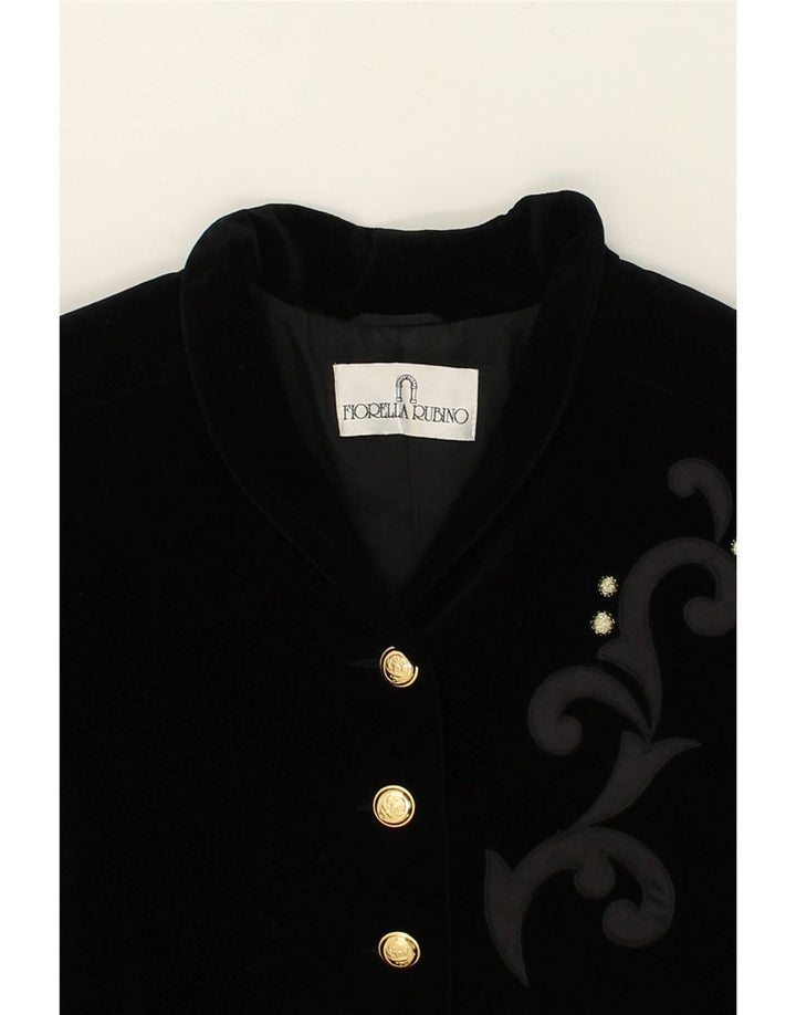 FIORELLA RUBINO Womens 4 Button Blazer Jacket UK 12 Medium Black Cotton | Vintage Fiorella Rubino | Thrift | Second-Hand Fiorella Rubino | Used Clothing | Messina Hembry 