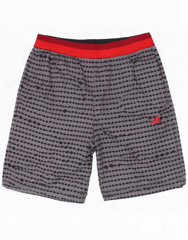 Pantaloncini sportivi Adidas da ragazzo 13-14 anni in poliestere geometrico grigio