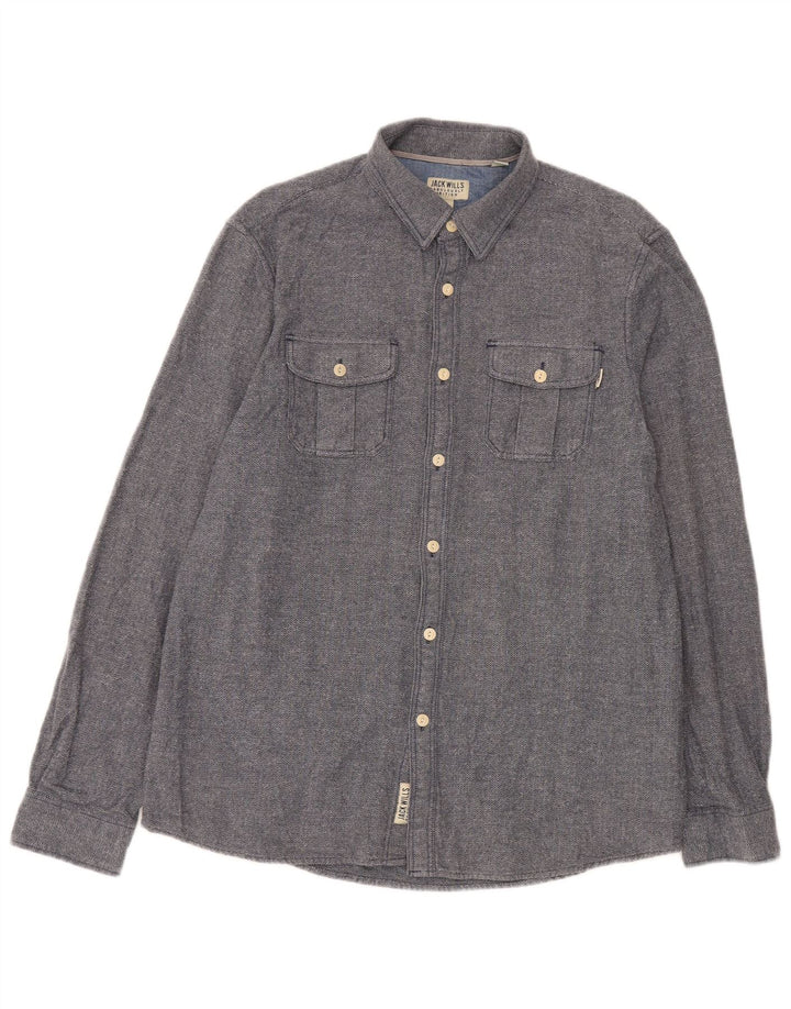 Camicia da uomo Jack Wills grande in cotone a spina di pesce blu
