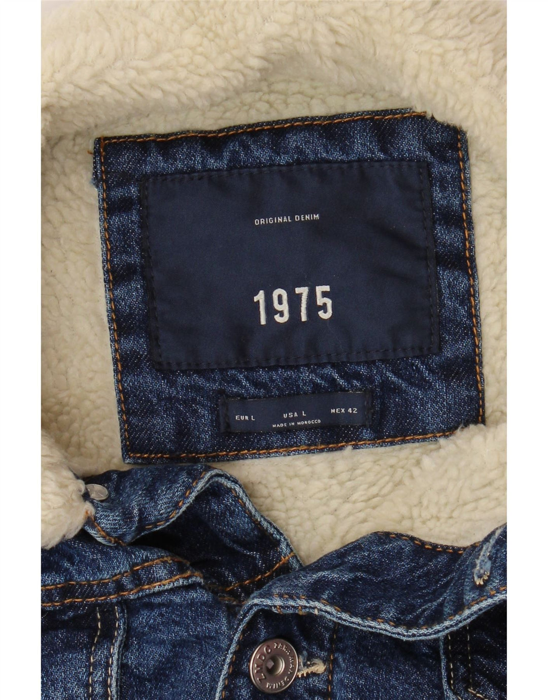 Giacca in denim Sherpa da uomo ZARA UK 40 grande in cotone blu navy