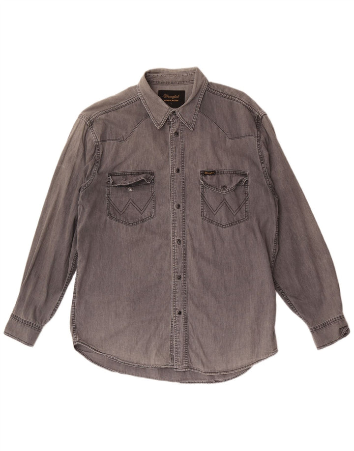 Camicia di jeans da uomo Wrangler grande in cotone grigio