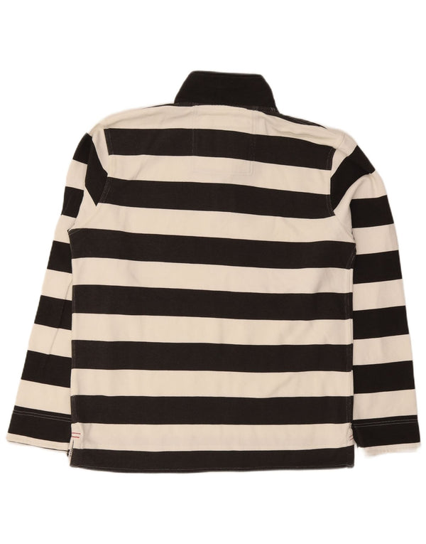 Crew Clothing Felpa da uomo con collo con zip, maglione, cotone a righe nere medie