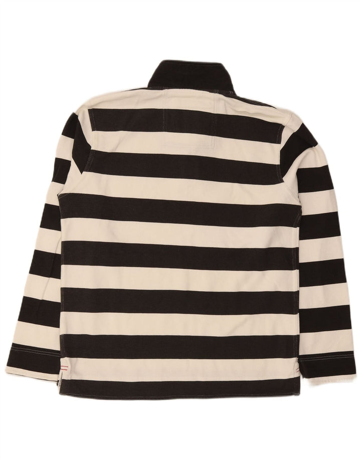 Crew Clothing Felpa da uomo con collo con zip, maglione, cotone a righe nere medie