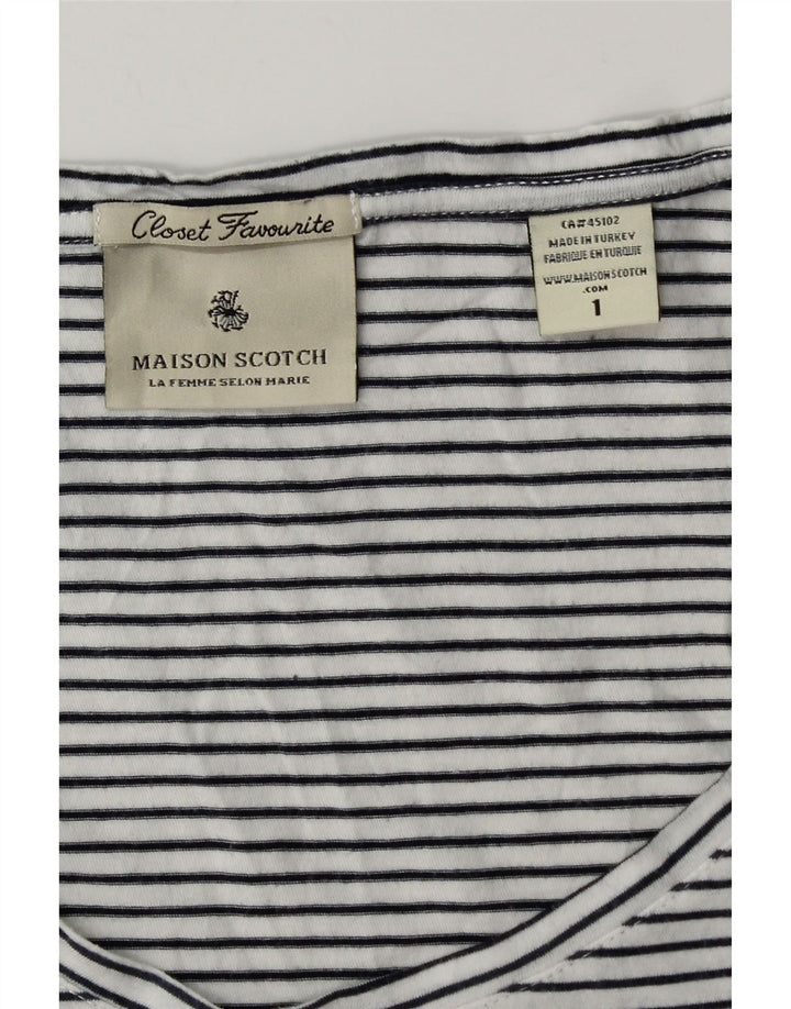 T-shirt grafica da donna Maison Scotch taglia 1 piccola a righe bianche