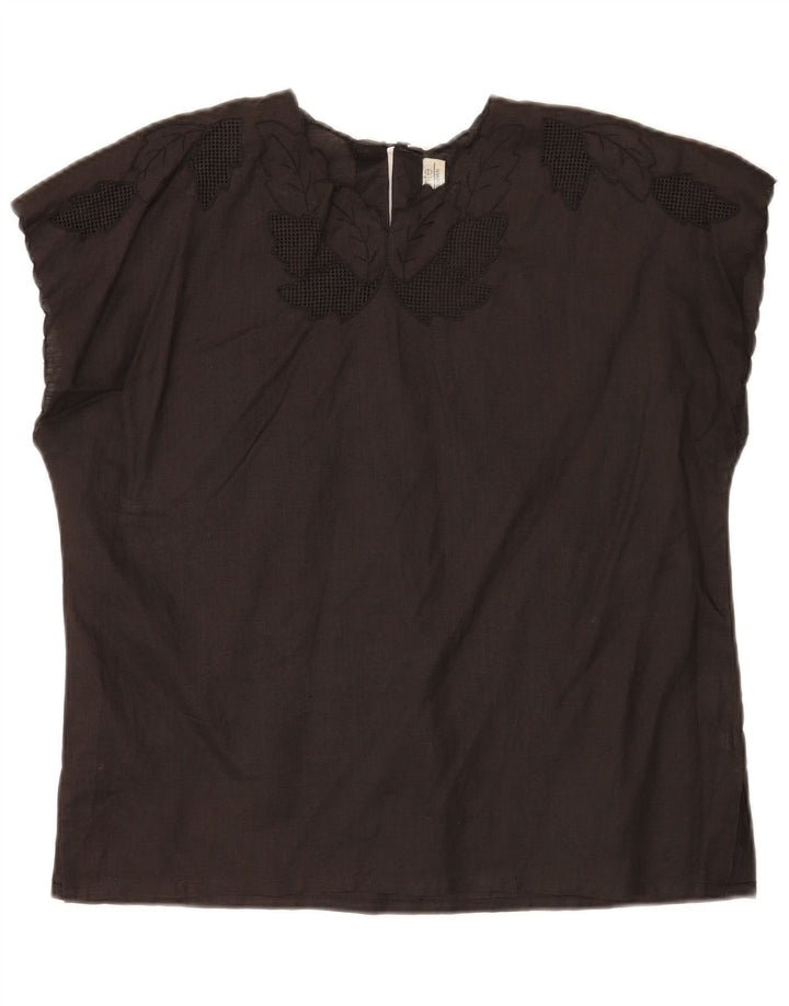 Camicetta da donna Umberto Severi Top UK 14 Lino floreale nero medio
