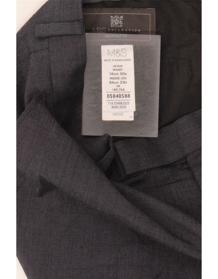 Pantaloni da abito dritti da uomo Marks & Spencer W30 L33 poliestere blu navy
