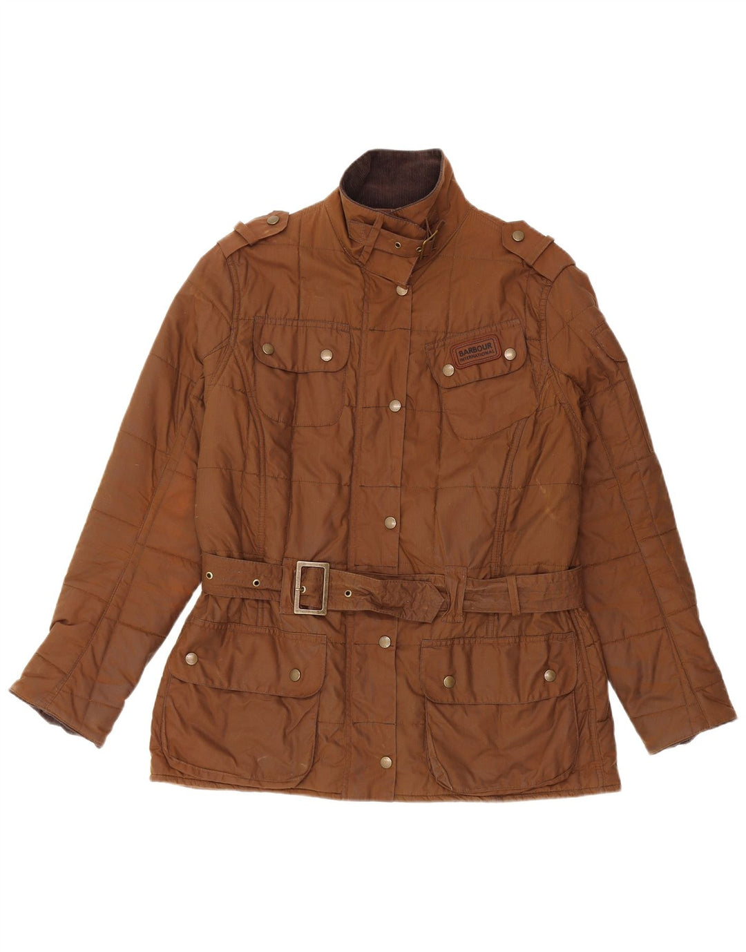 Giacca militare da donna in cotone cerato BARBOUR UK 16 grande cotone marrone