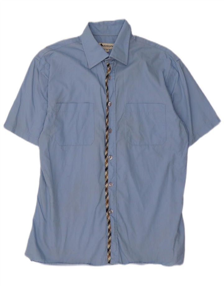Camicia a maniche corte da uomo Aquascutum in cotone blu medio