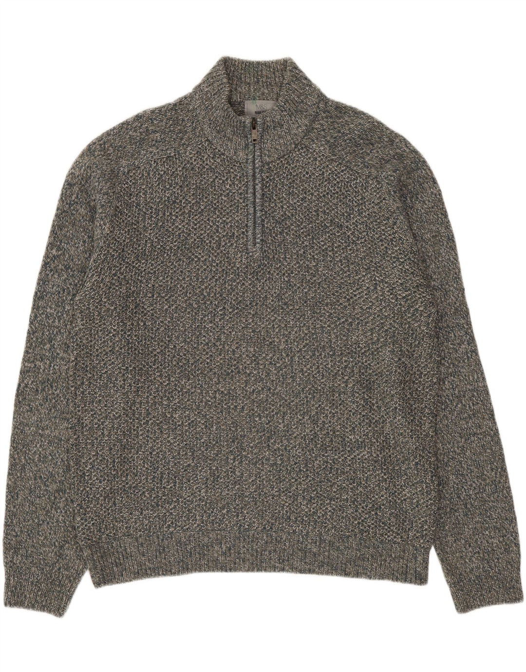 MARKS & SPENCER Maglione da uomo con zip e collo grande grigio screziato