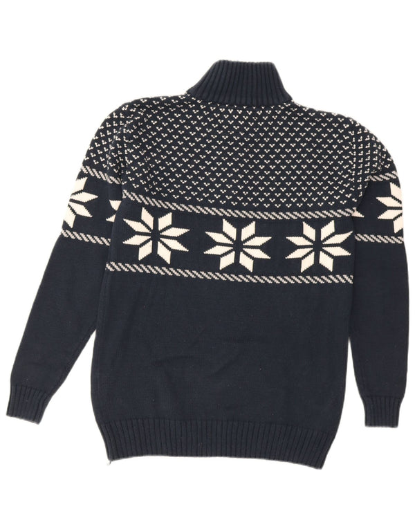 Maglione da uomo Albatros con collo con zip, piccolo, in cotone Fair Isle, blu navy