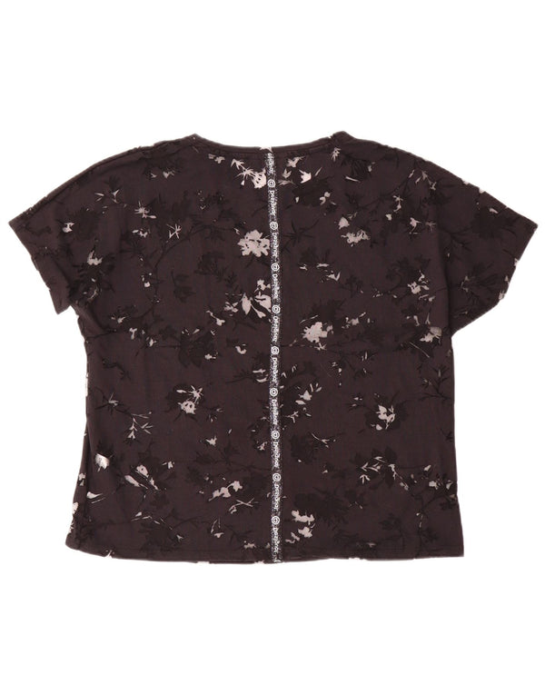 Desigual Womens See Through Graphic T-shirt Top UK 16 Medium Black Floral