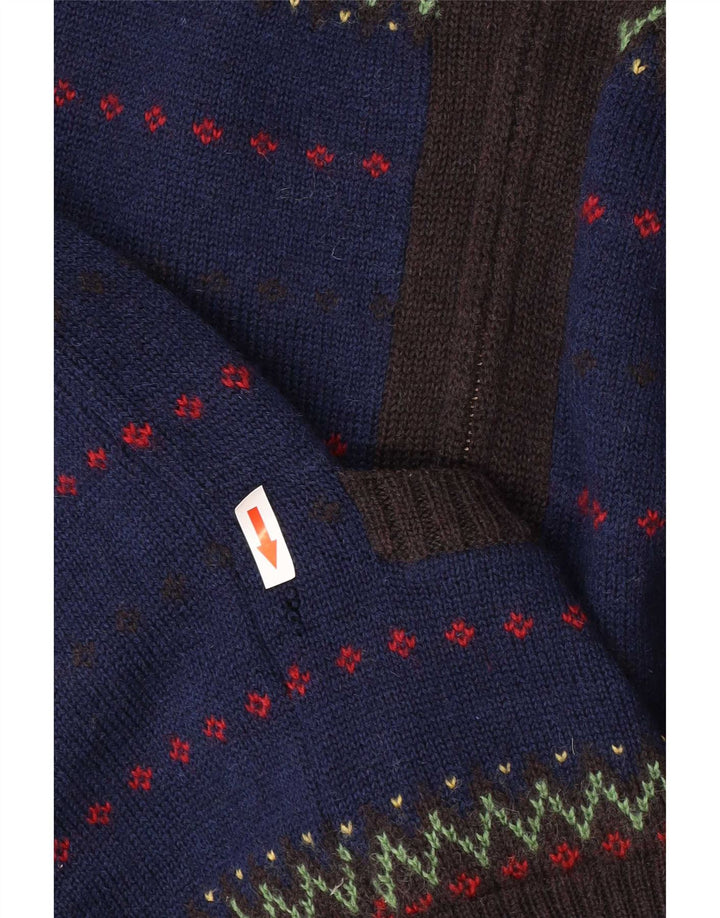 Maglione cardigan con zip intera da uomo Farah, lana Fair Isle, blu medio