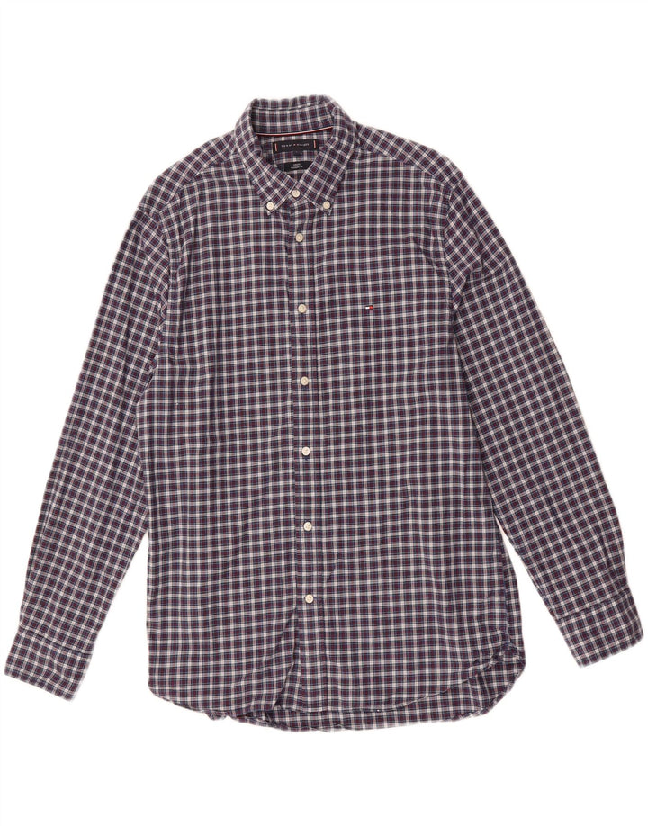 TOMMY HILFIGER Mens Regular Fit Shirt Large Navy Blue Check Cotton Vintage Tommy Hilfiger and Second-Hand Tommy Hilfiger from Messina Hembry 