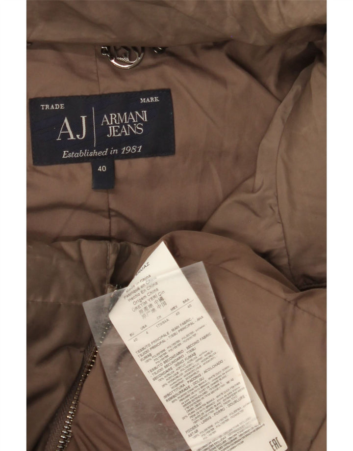 ARMANI JEANS Piumino Donna con Cappuccio IT 40 Small Marrone Poliestere