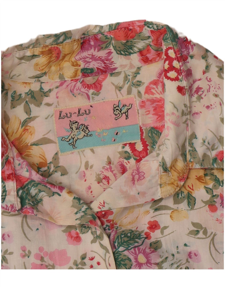Camicetta camicia vintage da donna UK 14 grande floreale multicolore