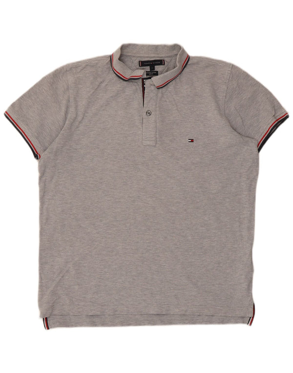 Polo da uomo slim fit Tommy Hilfiger grande cotone a righe grigie