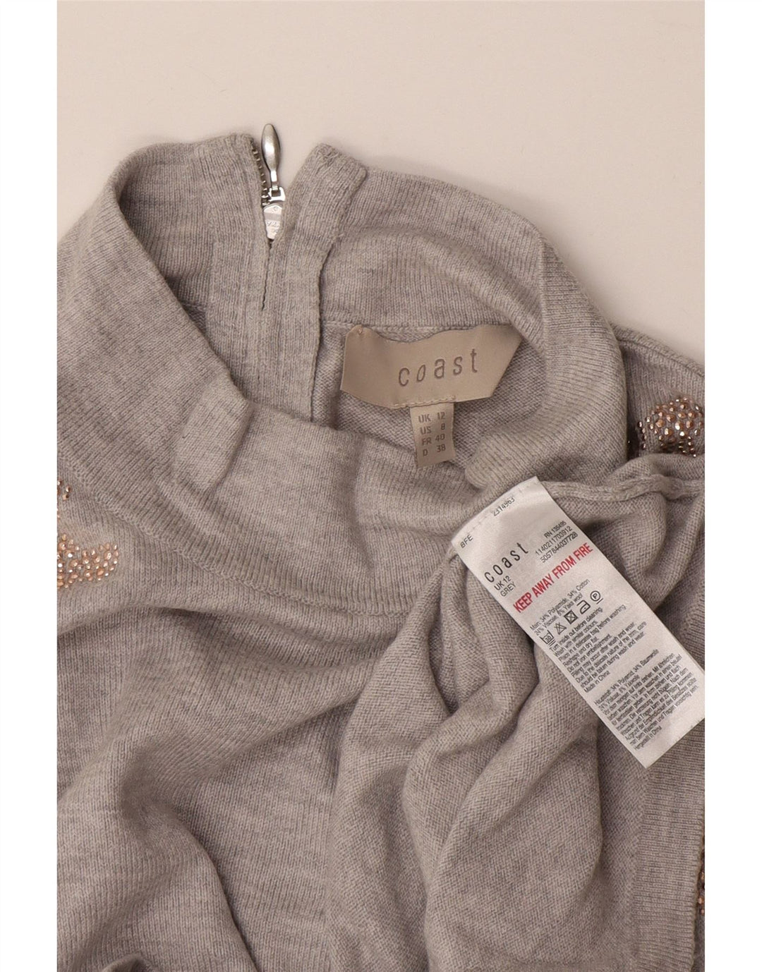 Maglione maglione a collo alto da donna Coast UK 12 Poliammide floreale grigio medio