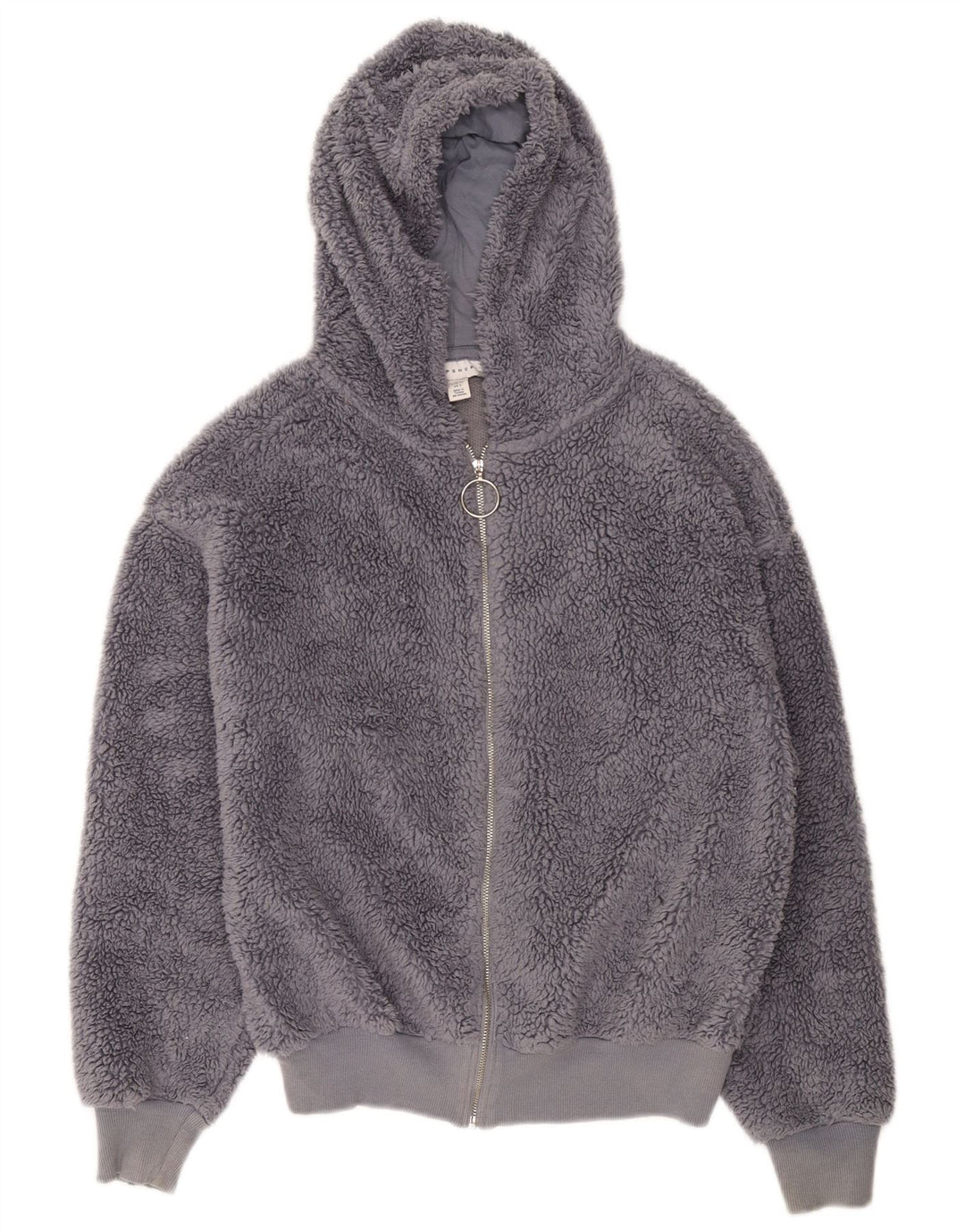 Giacca in pile oversize con cappuccio da donna Topshop UK 6 XS poliestere grigio