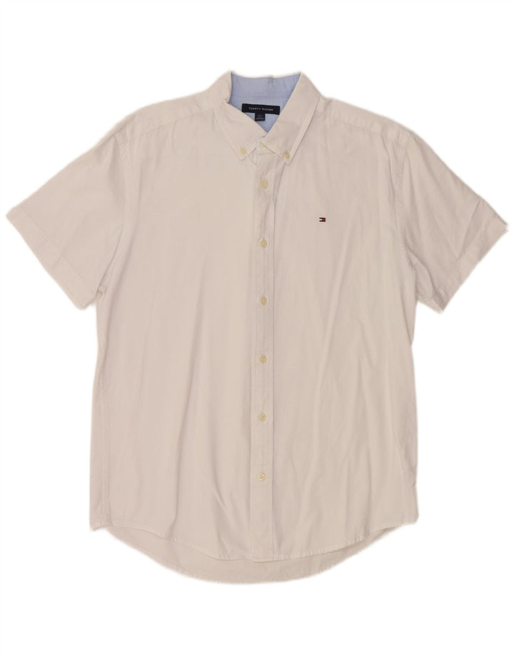 TOMMY HILFIGER Camicia a maniche corte da uomo grande in cotone bianco