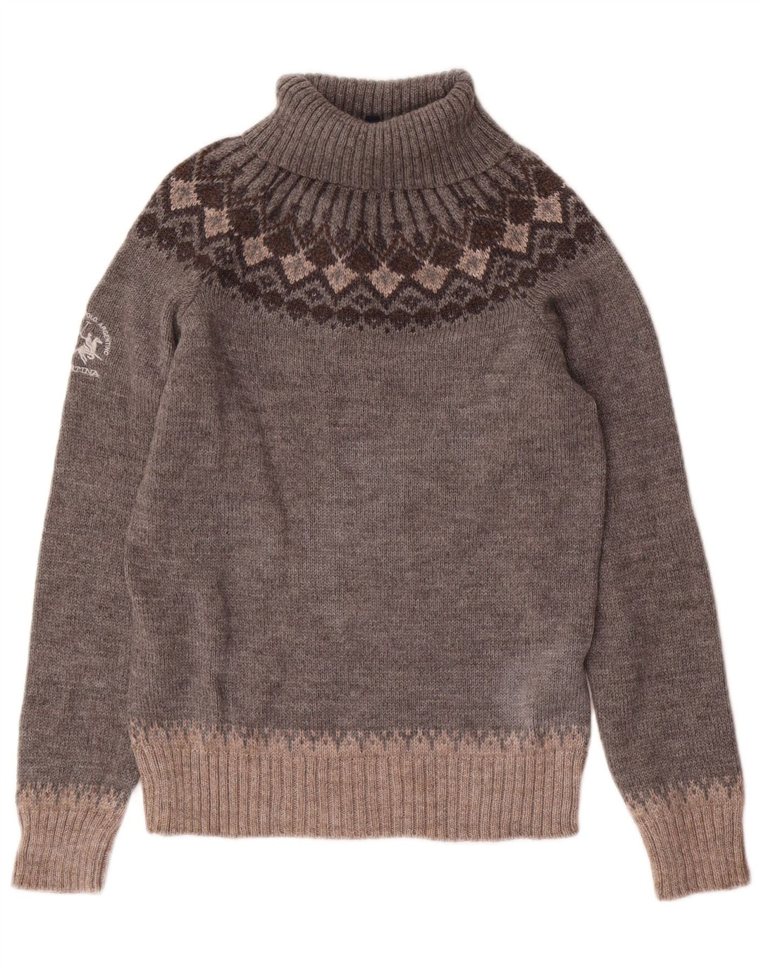 Maglione maglione collo alto da donna La Martina taglia 4 piccolo grigio Fair Isle