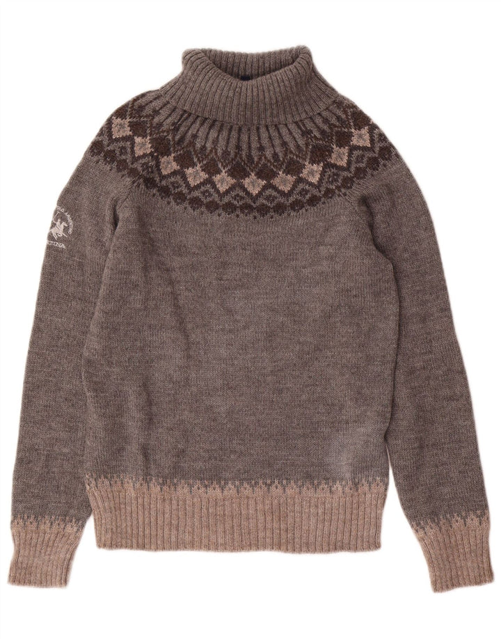 Maglione maglione collo alto da donna La Martina taglia 4 piccolo grigio Fair Isle
