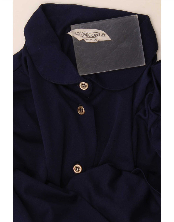 Camicetta camicia vintage da donna IT 44 blu navy medio