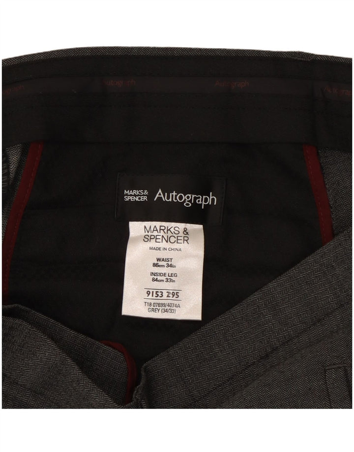 Pantaloni da abito dritti autografi da uomo Marks & Spencer W34 L33 in lana grigia