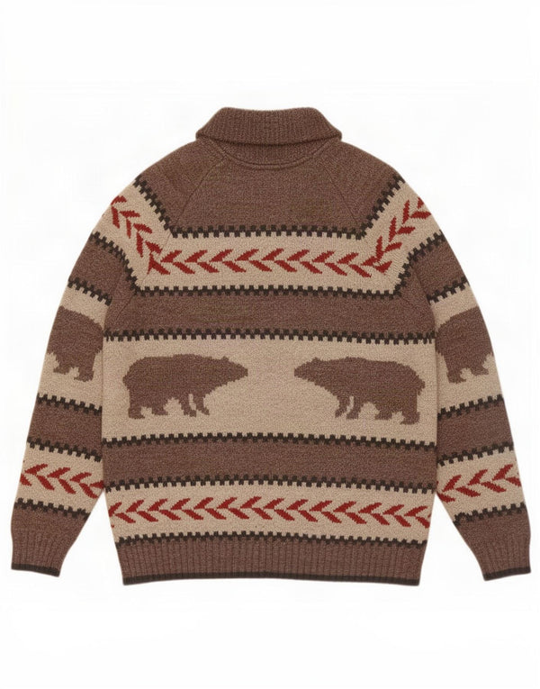 Maglione cardigan grafico da uomo vintage in cotone a righe marroni grandi