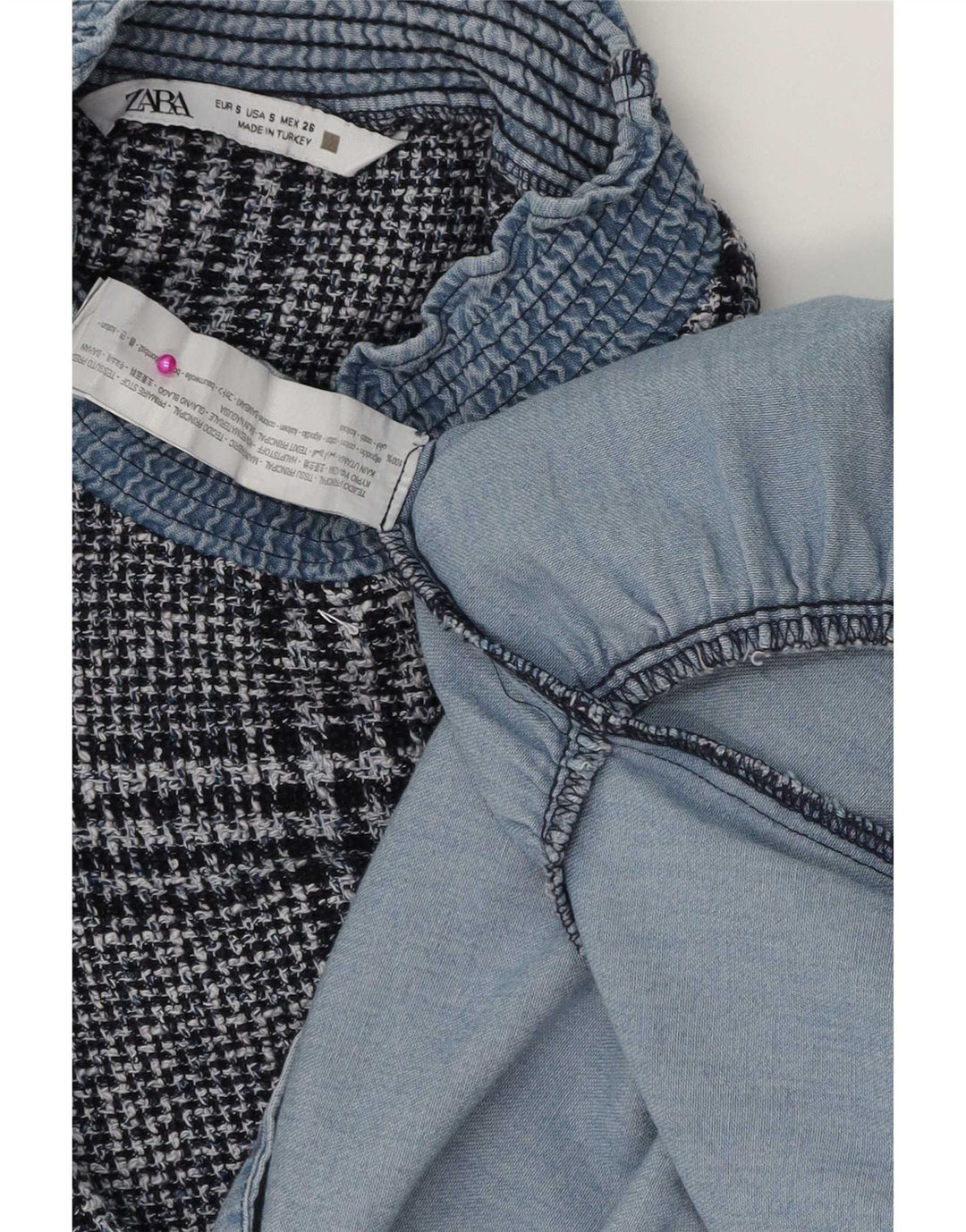 Abito a strati da donna Zara UK 10 piccolo cotone a quadri blu