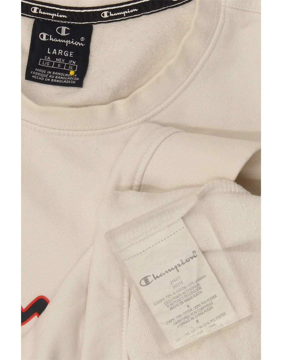 Felpa grafica da uomo Champion, maglione grande, cotone bianco