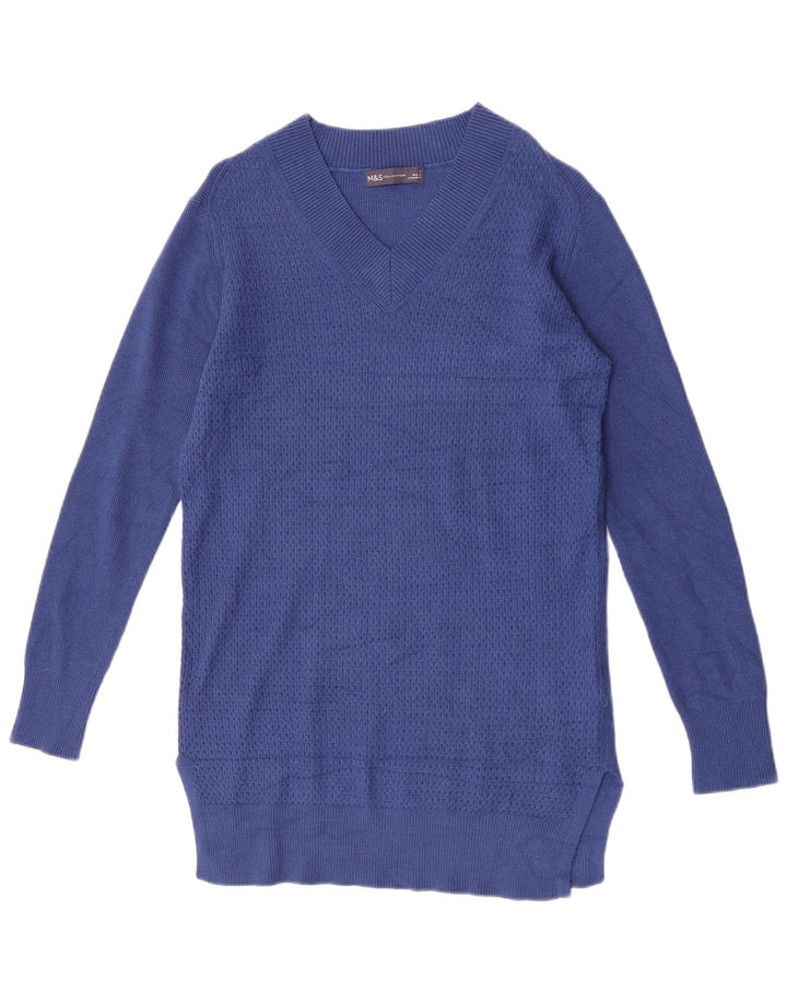 Maglione da donna con scollo a V Marks & Spencer UK 10 piccolo in viscosa blu
