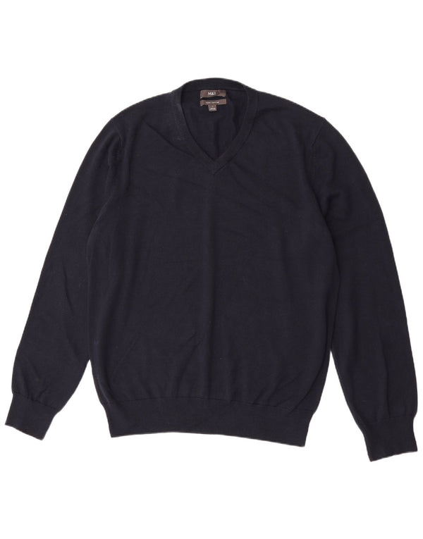 Maglione maglione con scollo a V da uomo Marks & Spencer grande blu navy