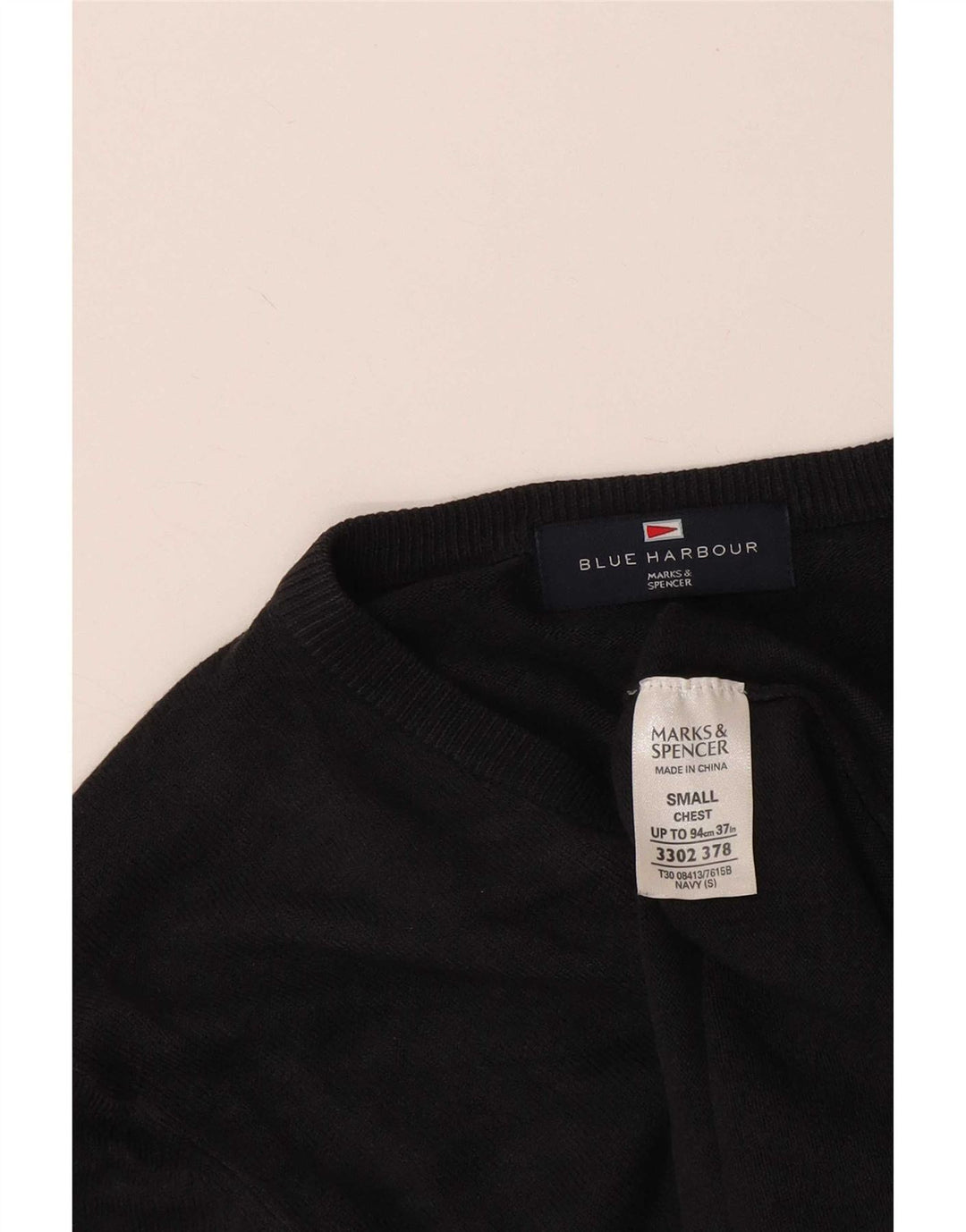 Maglione da uomo con scollo a V blu Harbour Marks & Spencer piccolo acrilico nero