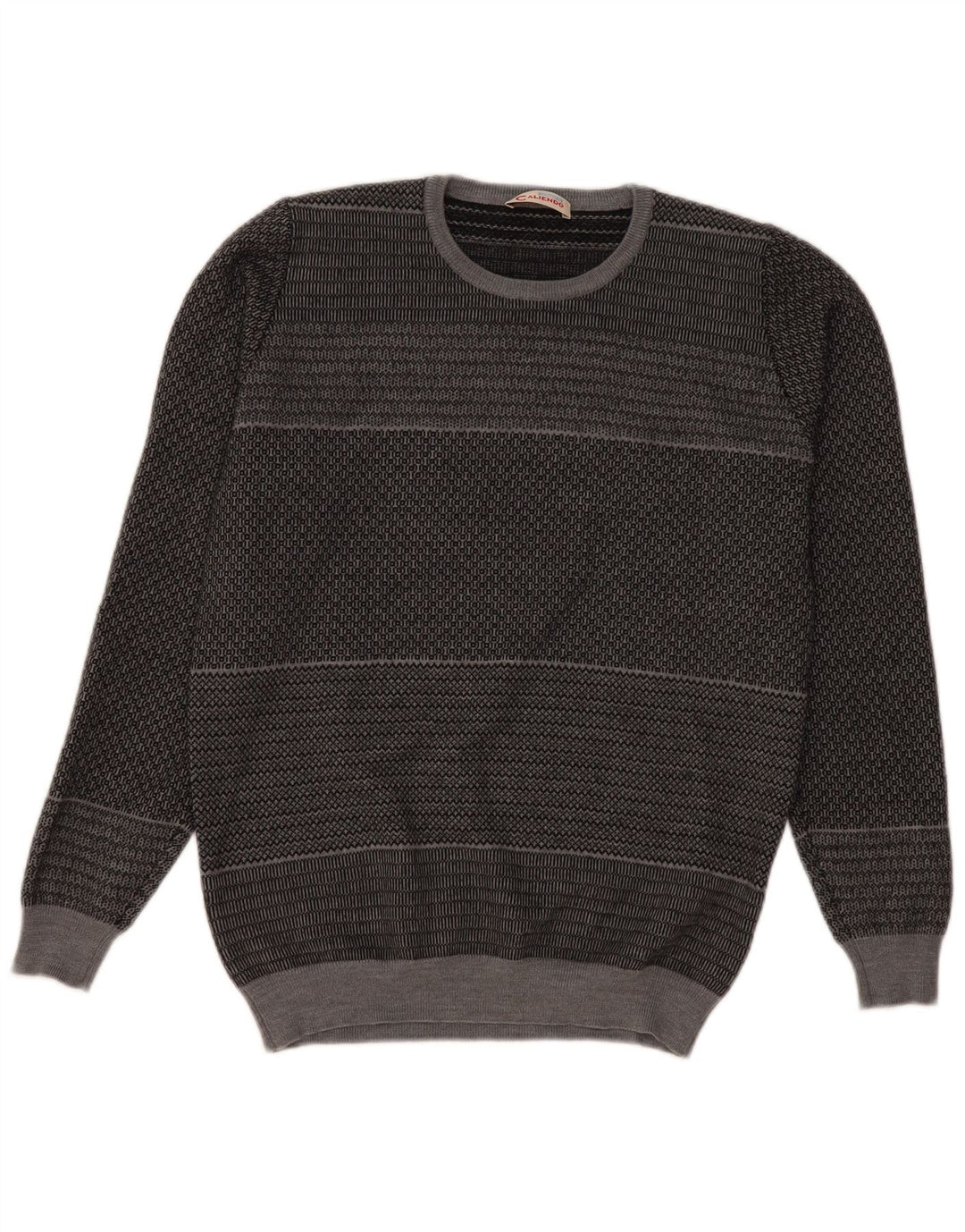 Maglione girocollo da uomo vintage in lana vergine a righe piccole grigie