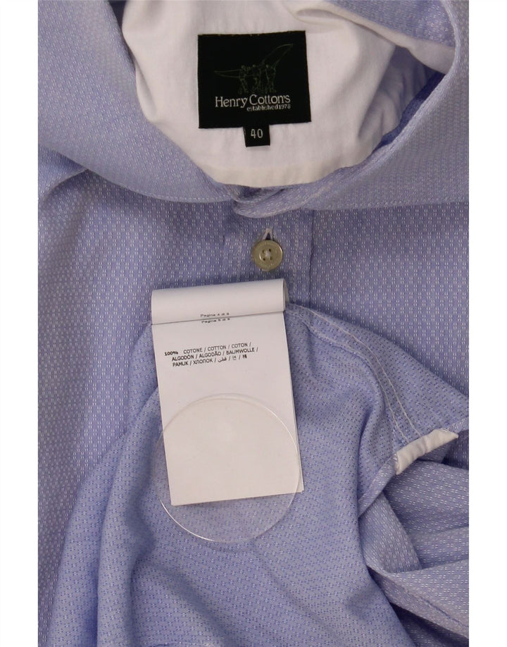 Camicia da uomo Henry Cottons taglia 40 cotone geometrico blu medio