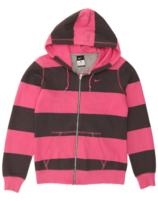 Nike Womens Zip Hoodie Sweater UK 10 Small Pink Striped Cotton