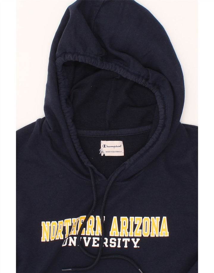 CHAMPION Womens Graphic Hoodie Jumper UK 12 Medium Navy Blue Vintage Champion and Second-Hand Champion from Messina Hembry 