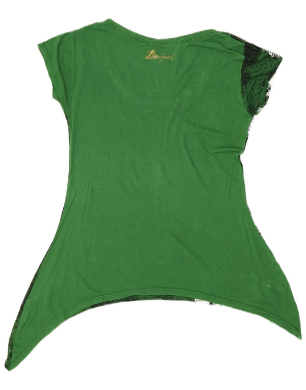 Desigual donna tunica asimmetrica grafica Top UK 14 grande verde floreale