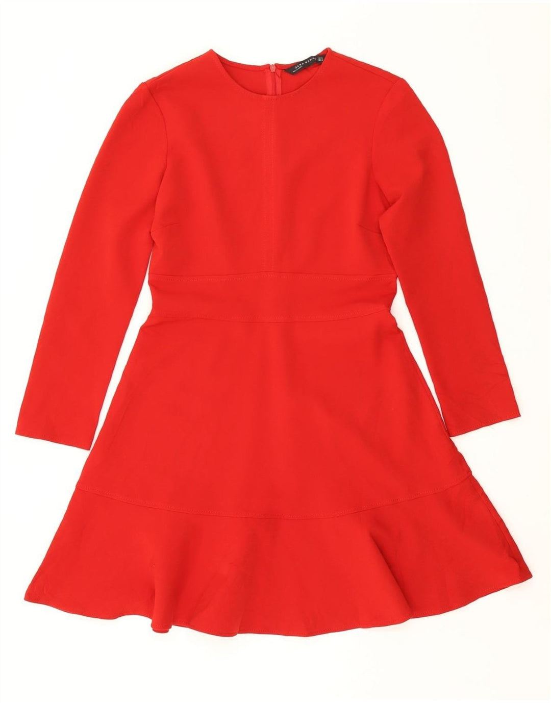 Abito a trapezio a maniche lunghe da donna ZARA UK 12 medio rosso poliestere