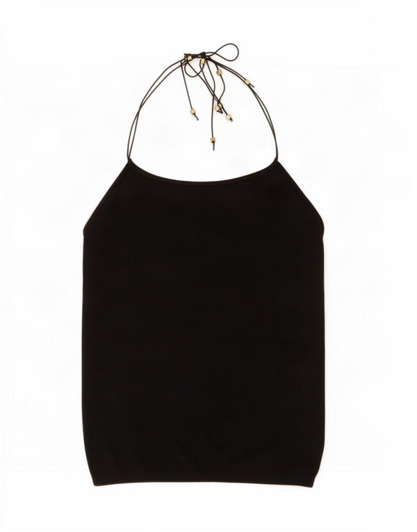 Massimo Dutti Womens Knit Halter Top UK 12 Medium Black