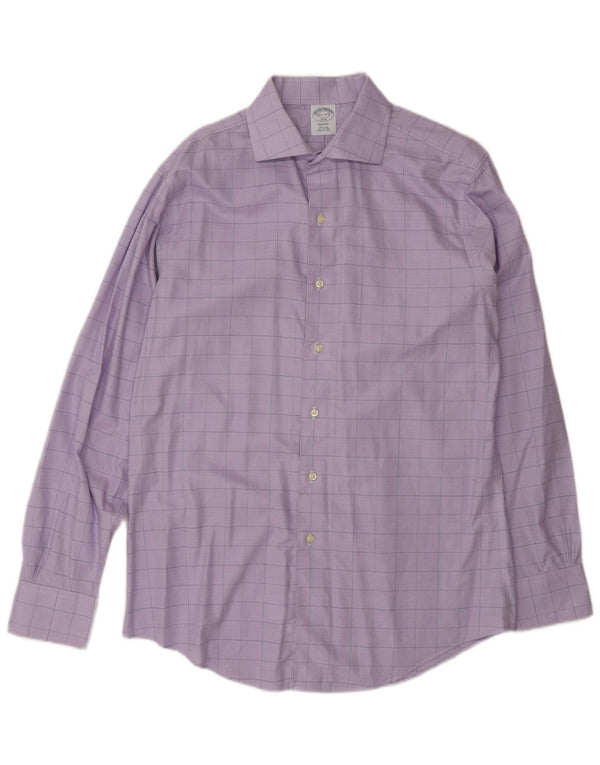 Brooks Brothers Mens Shirt Size 15 1/2 Medium Purple Check Cotton