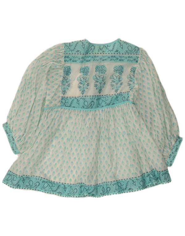Dilli Grey Womens Front Tie Tunic Top UK 12 Medium Turquoise Floral Cotton