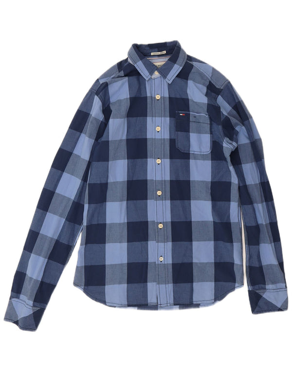 Camicia da uomo Tommy Hilfiger piccola in cotone a quadri blu navy