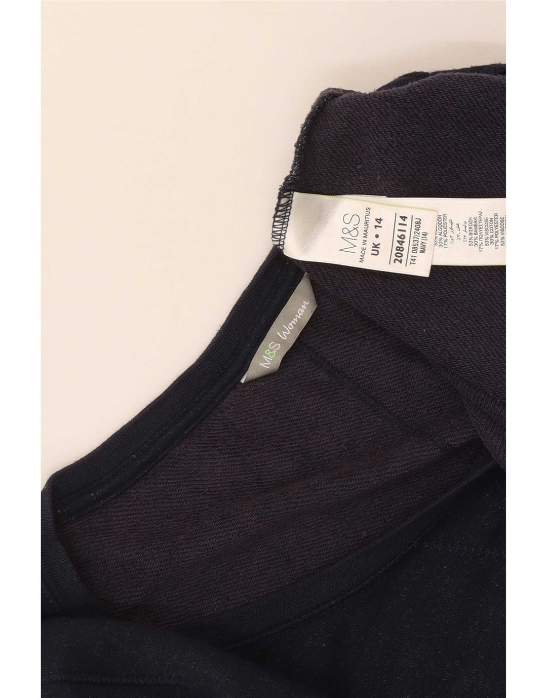 Marks & Spencer Top da donna manica 3/4 UK 14 viscosa blu navy medio