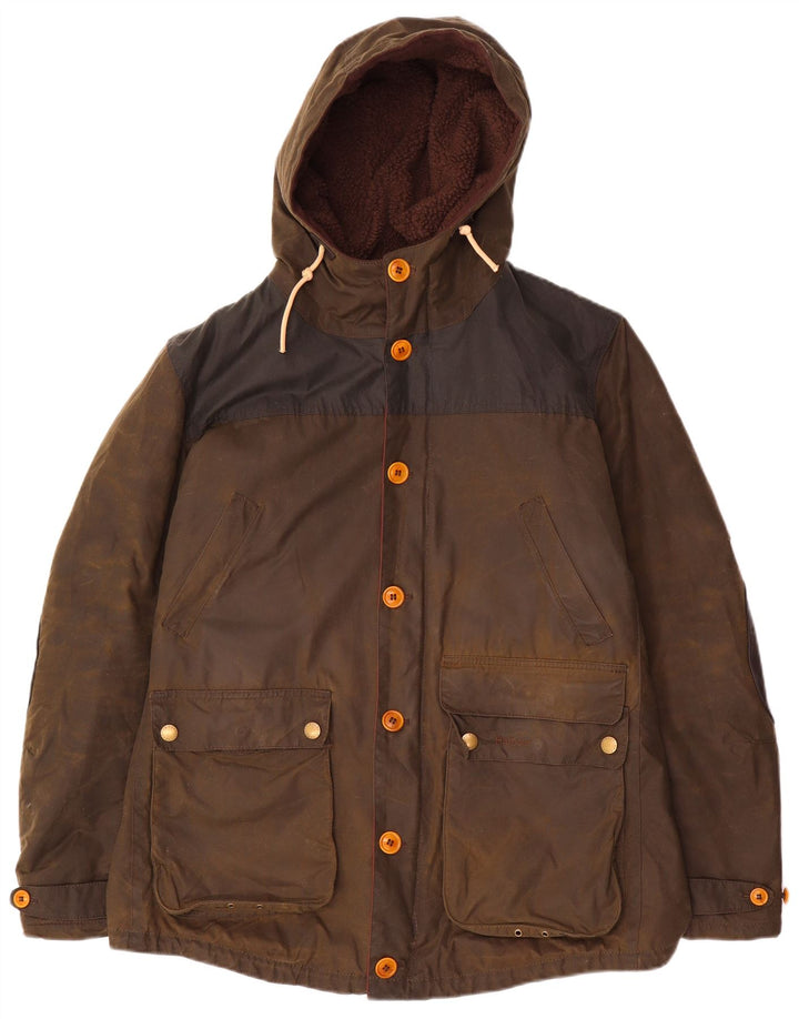Giacca da uomo in cotone cerato con cappuccio Barbour UK 40 grande marrone