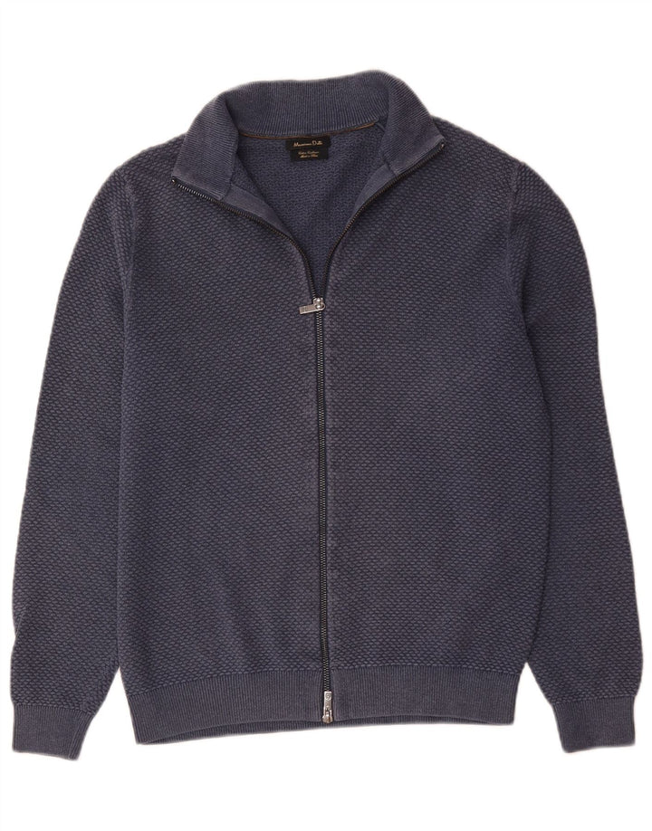 Massimo Dutti Maglione cardigan con zip intera da uomo piccolo in cotone blu navy